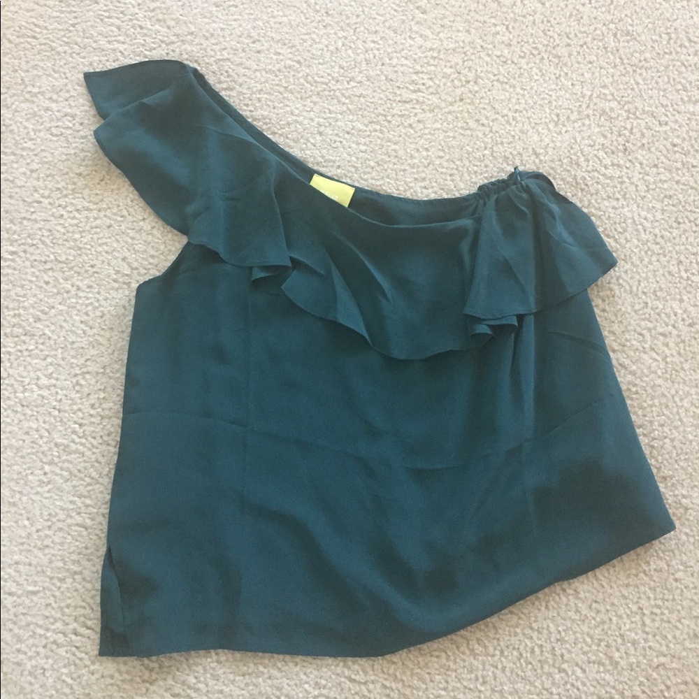 Anthropologie Maeve Silk Ruffle One Shoulder Top 8 - Picture 2 of 8